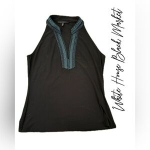 White House Black Market Black Top with Blue Embellishments